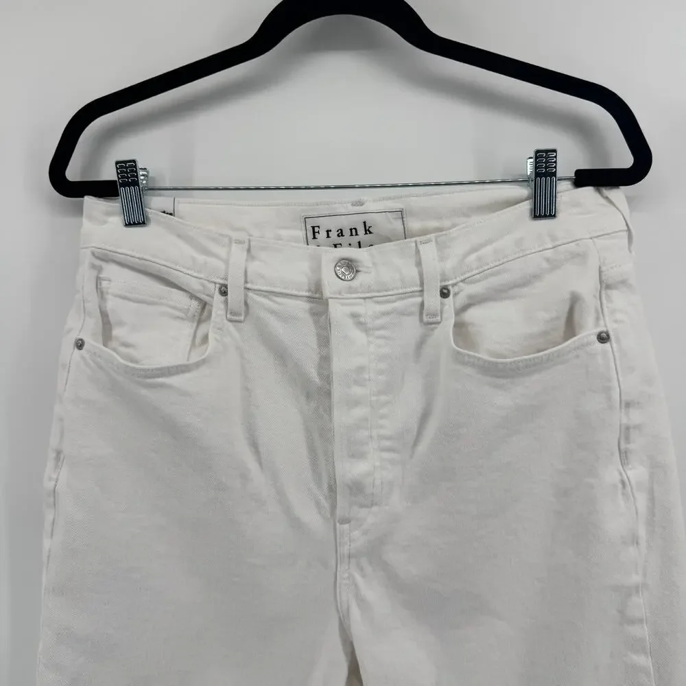 Frank & Eileen Monaghan Mom Jean Sz 32 White Denim Frayed Hem Straight Leg USA - Picture 3 of 13